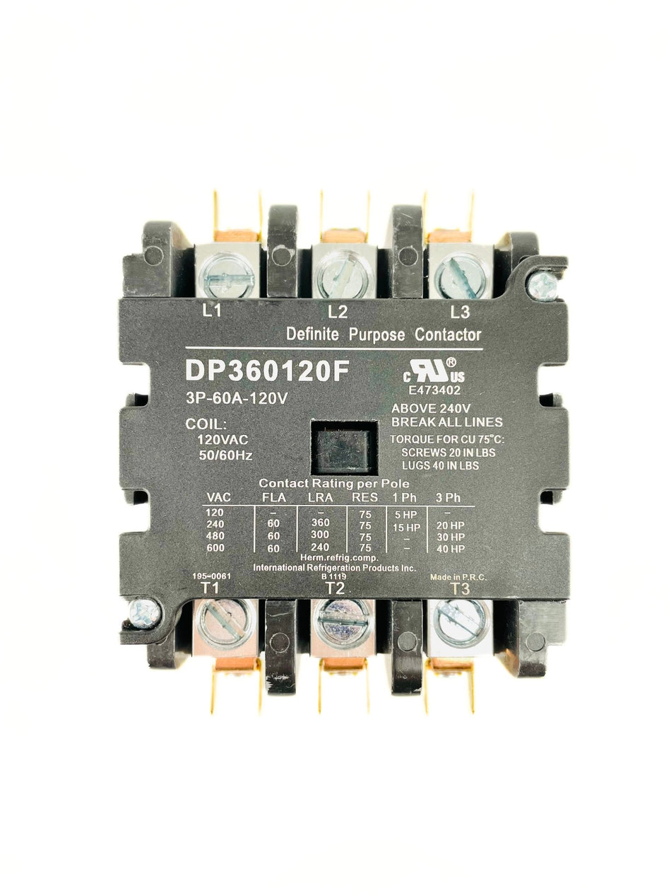 IRP 3 Pole 60 Amp 120V Definite Purpose Contactor DP360120F