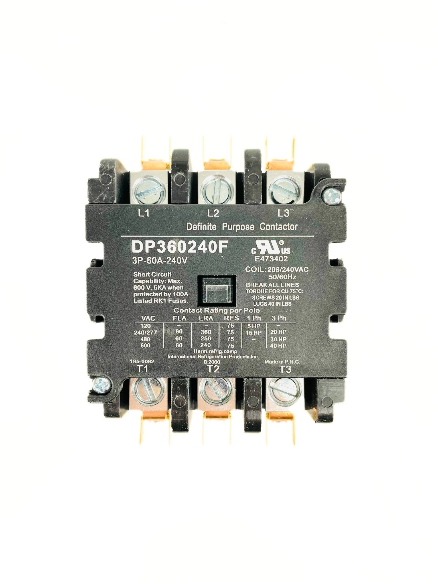 IRP 3 Pole 60 Amp 240V Definite Purpose Contactor DP360240F