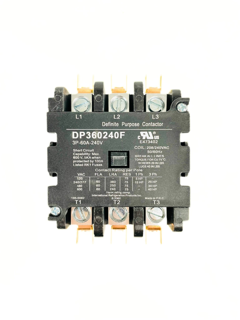 IRP 3 Pole 60 Amp 240V Definite Purpose Contactor DP360240F