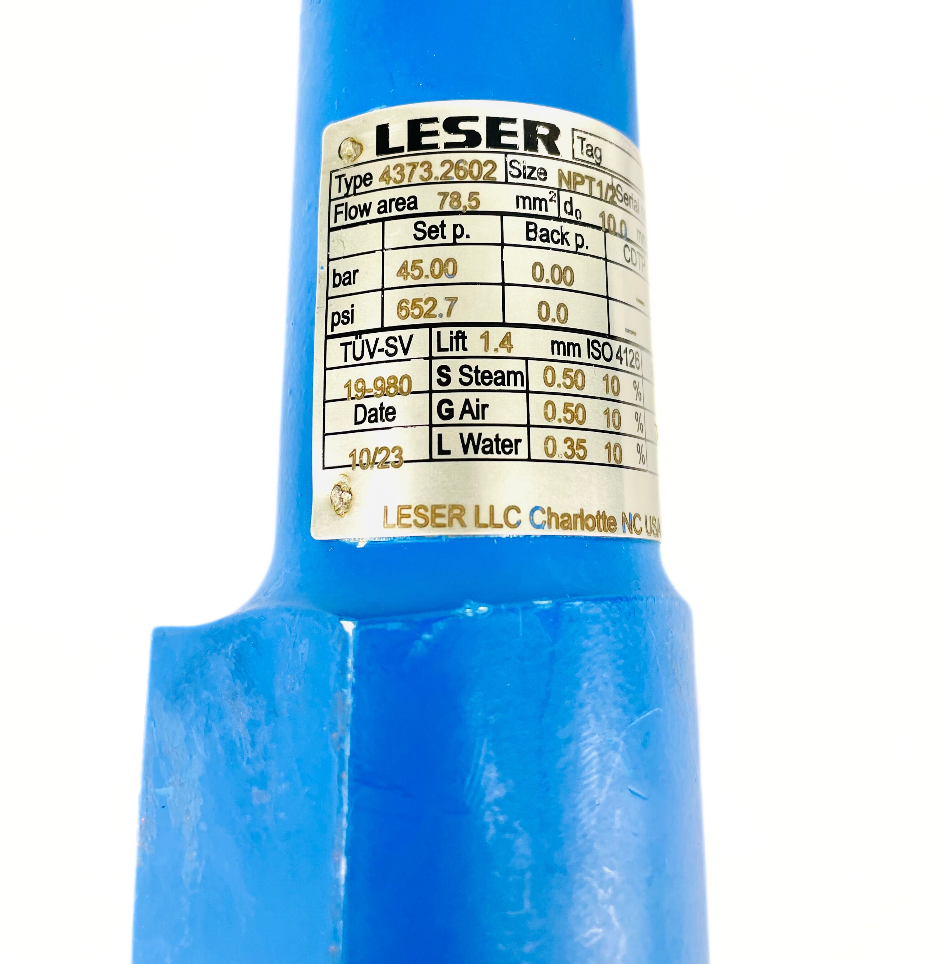 Leser 45 Bar Safety Relief Valve 4373.2602