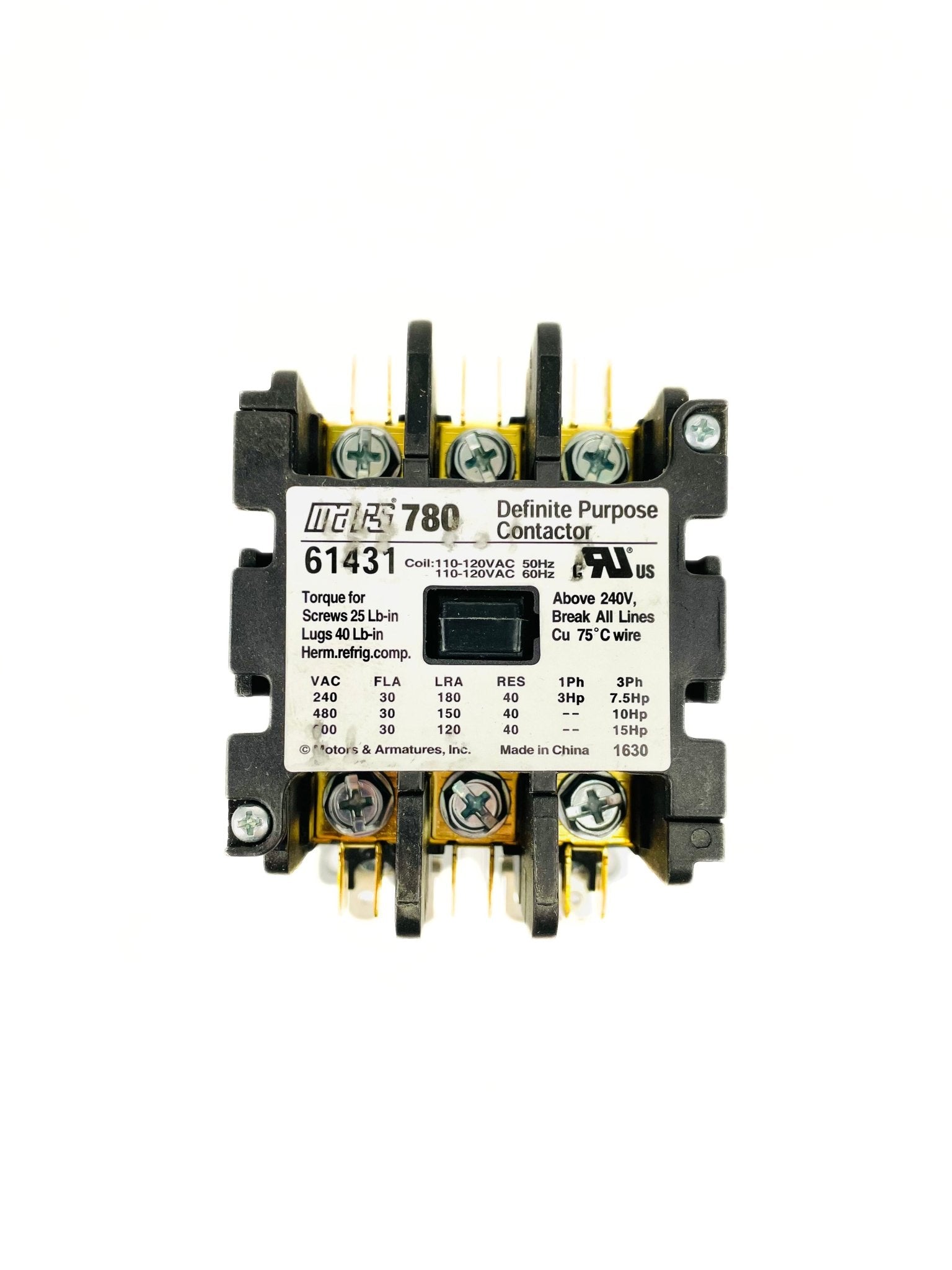 Mars 3 Pole 30 Amp 120V Definite Purpose Contactor 61431