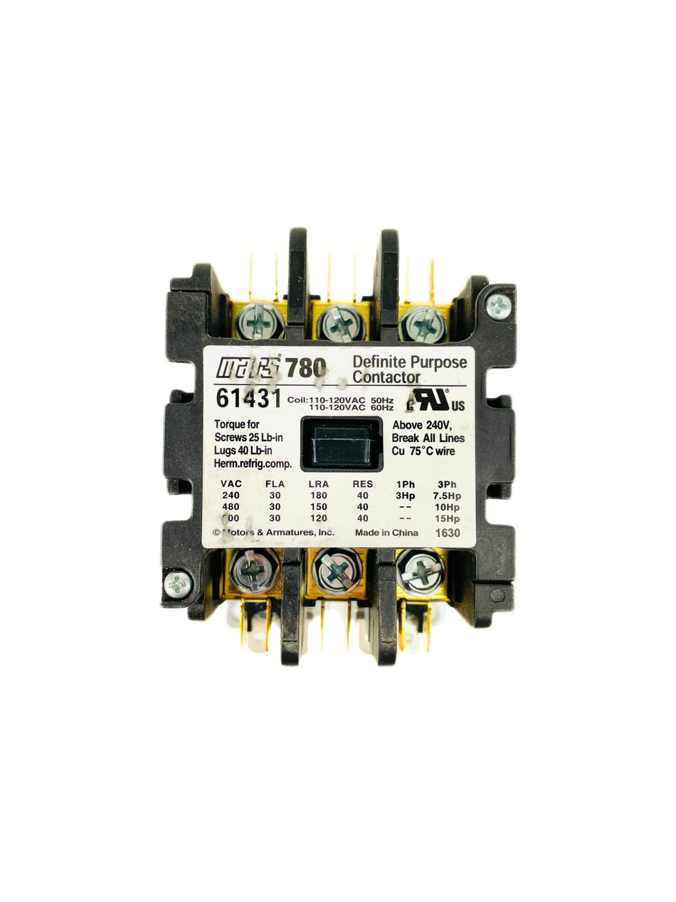 Mars 3 Pole 30 Amp 120V Definite Purpose Contactor 61431