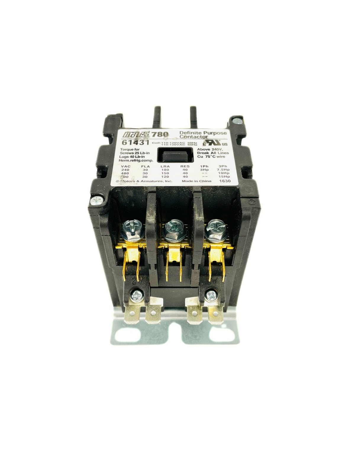 Mars 3 Pole 30 Amp 120V Definite Purpose Contactor 61431