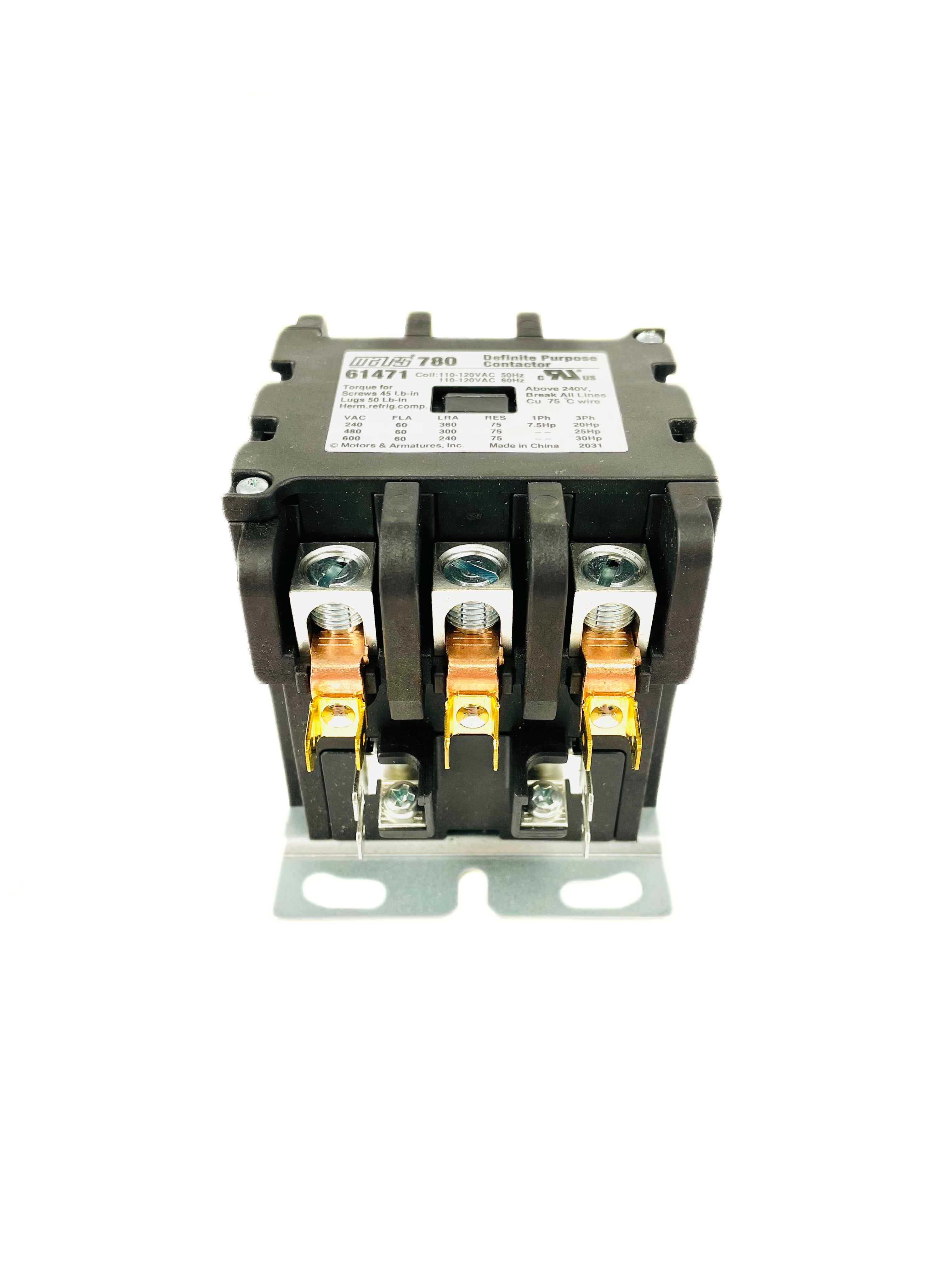 Mars 3 Pole 60 Amp 120V Definite Purpose Contactor 61471