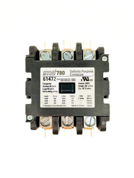 Mars 3 Pole 60 Amp 208-240V Definite Purpose Contactor 61472