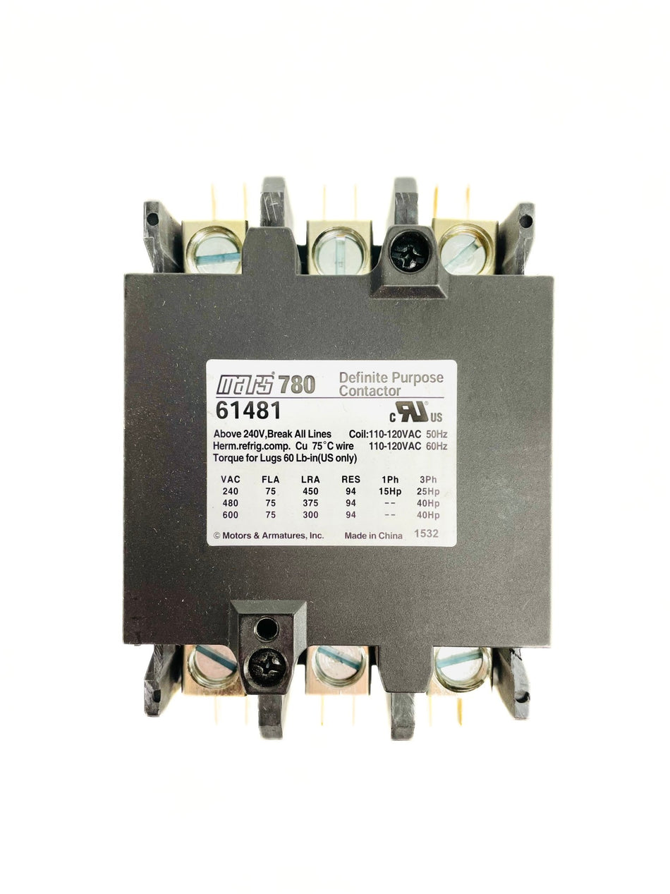Mars 3 Pole 75 Amp 120V Box Lug Term Contactor 61481