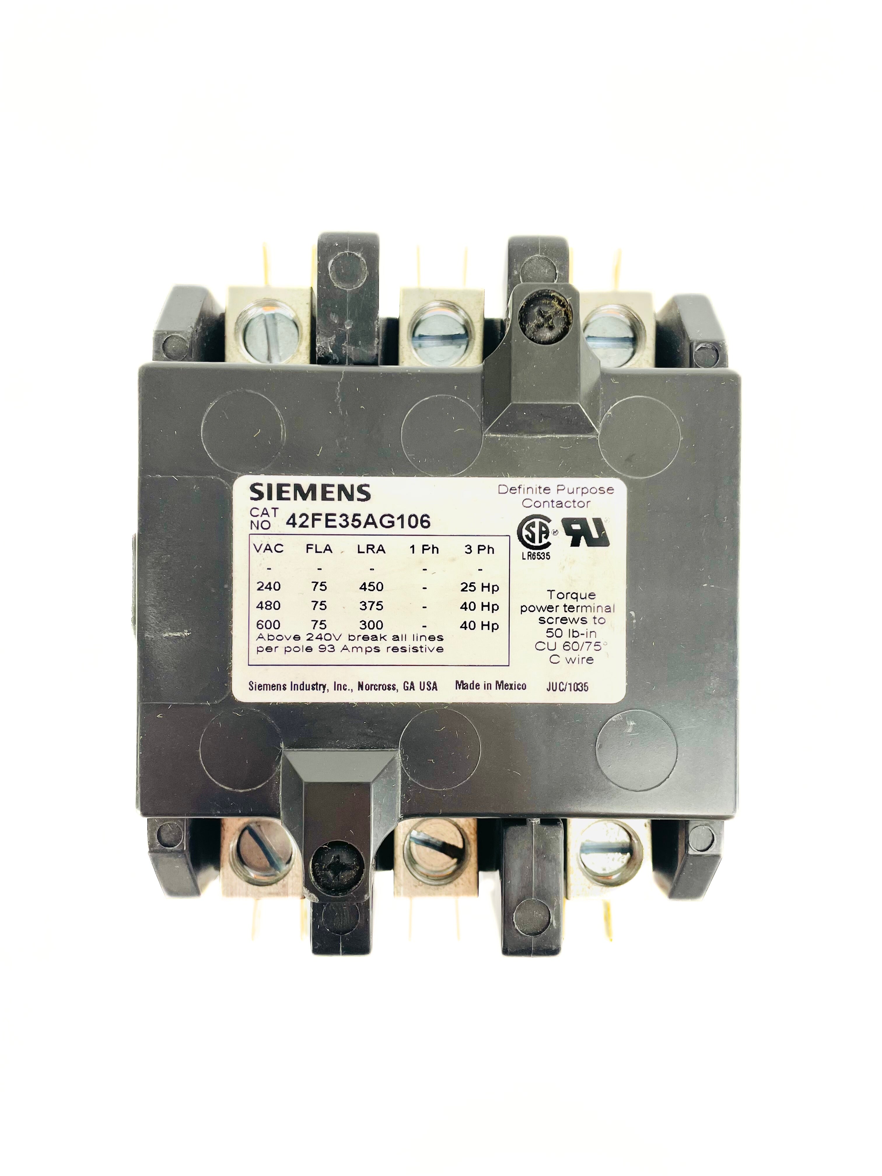 Siemens 3 Pole 75 Amp 208/240V Contactor 42FE35AG106