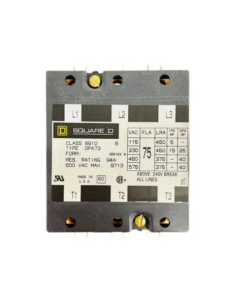 Square D 3 Pole 75 Amp 208240V Contactor DPA73V09